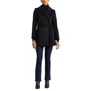 NWOT Lauren Ralph Lauren Wool Blend Black Belted Coat Size 2